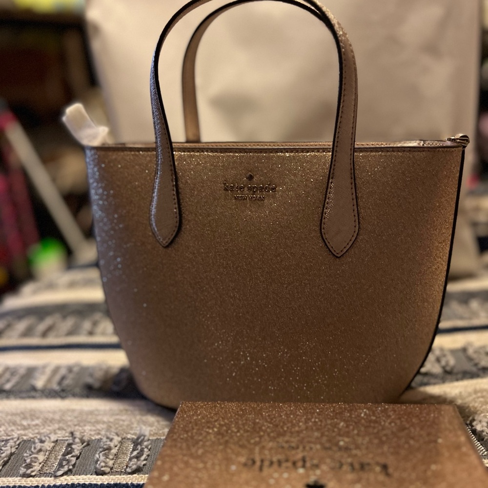 Gold sparkling handbag and matching wallet Kate spade NWT